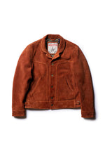 Copper-colored cowhide leather jacket with a velvet effect - Image n°3