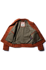 Copper-colored cowhide leather jacket with a velvet effect - Image n°5