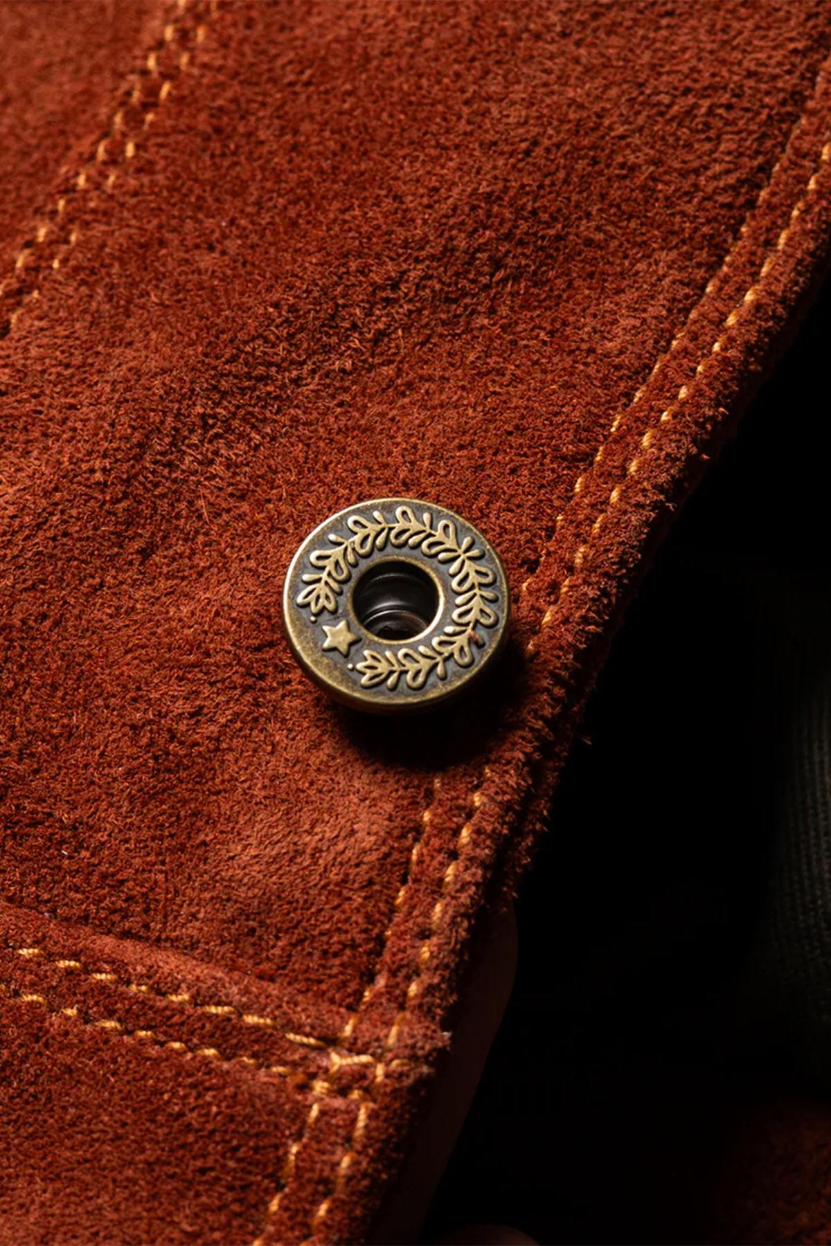 Copper-colored cowhide leather jacket with a velvet effect - Image n°11