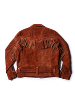 Copper-colored leather fringed biker jacket in a western style - Image n°11