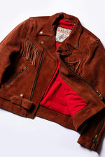 Copper-colored leather fringed biker jacket in a western style - Image n°9