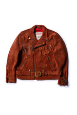 Copper-colored leather fringed biker jacket in a western style - Image n°5