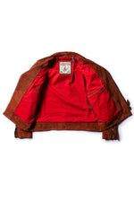 Copper-colored leather fringed biker jacket in a western style - Image n°10