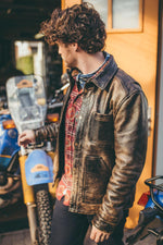 Black leather worker jacket with shirt collar - Image n°18