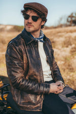 Black leather worker jacket with shirt collar - Image n°2