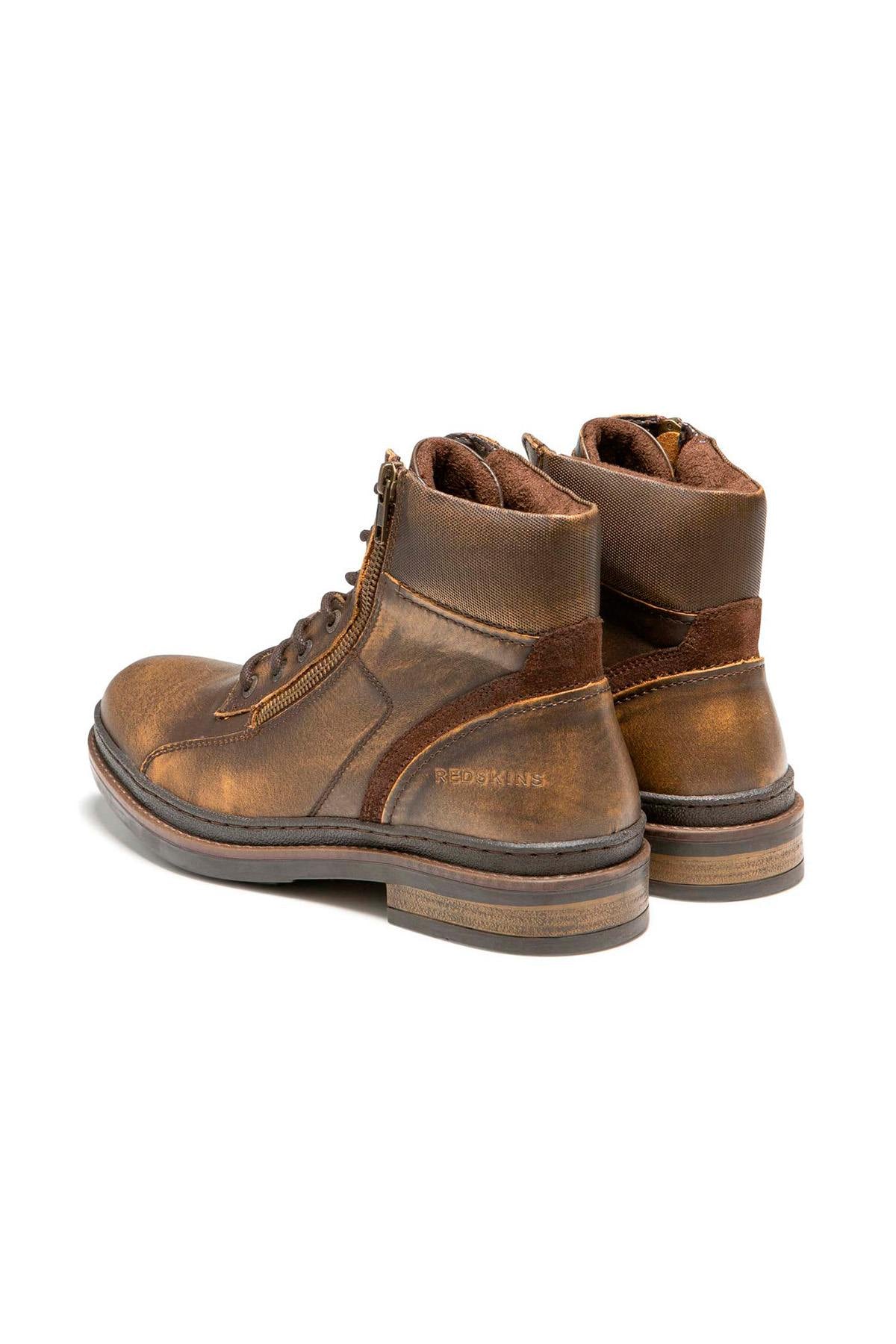 Chestnut-colored leather boots with zip and laces - Image n°2