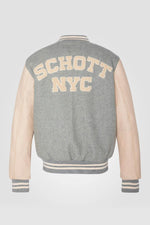 Schott NYC®'s light grey and beige wool-vachetta varsity jacket. - Image n°2