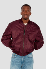 Oversized burgundy MA-1 90's bomber jacket in recycled nylon - Image n°2