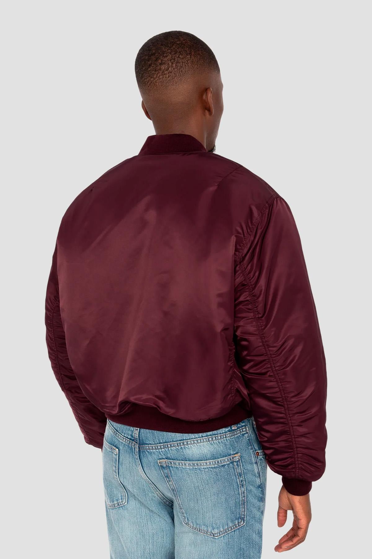Oversized burgundy MA-1 90's bomber jacket in recycled nylon - Image n°3
