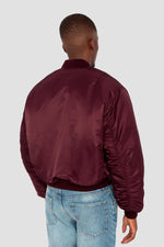 Oversized burgundy MA-1 90's bomber jacket in recycled nylon - Image n°3