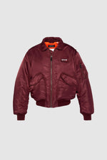CWU 90's dark burgundy oversized bomber jacket in recycled nylon - Image n°1