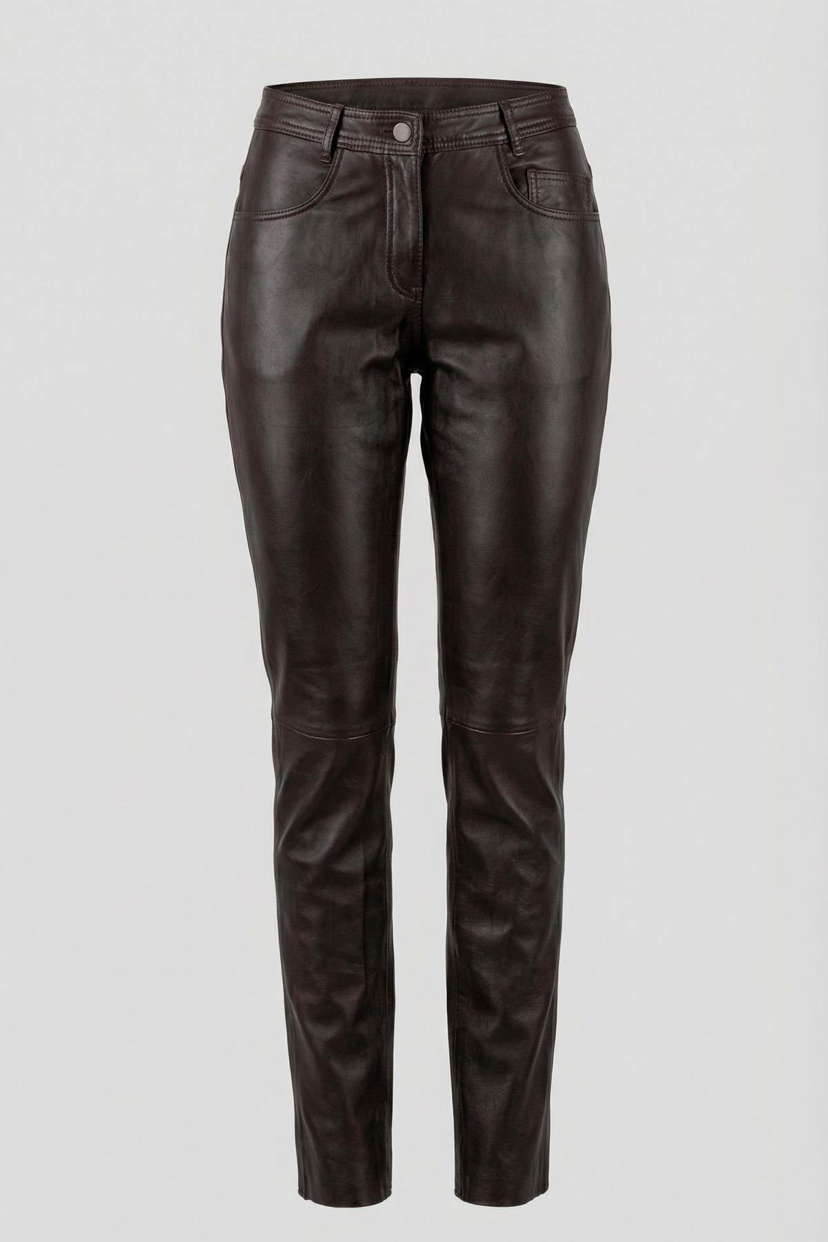Women's brown leather pants - Image n°1