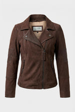 Women's brown nubuck biker jacket, slim fit for spring and summer. - Image n°5