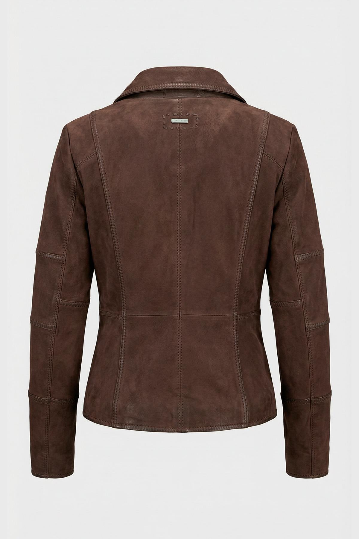 Women's brown nubuck biker jacket, slim fit for spring and summer. - Image n°6