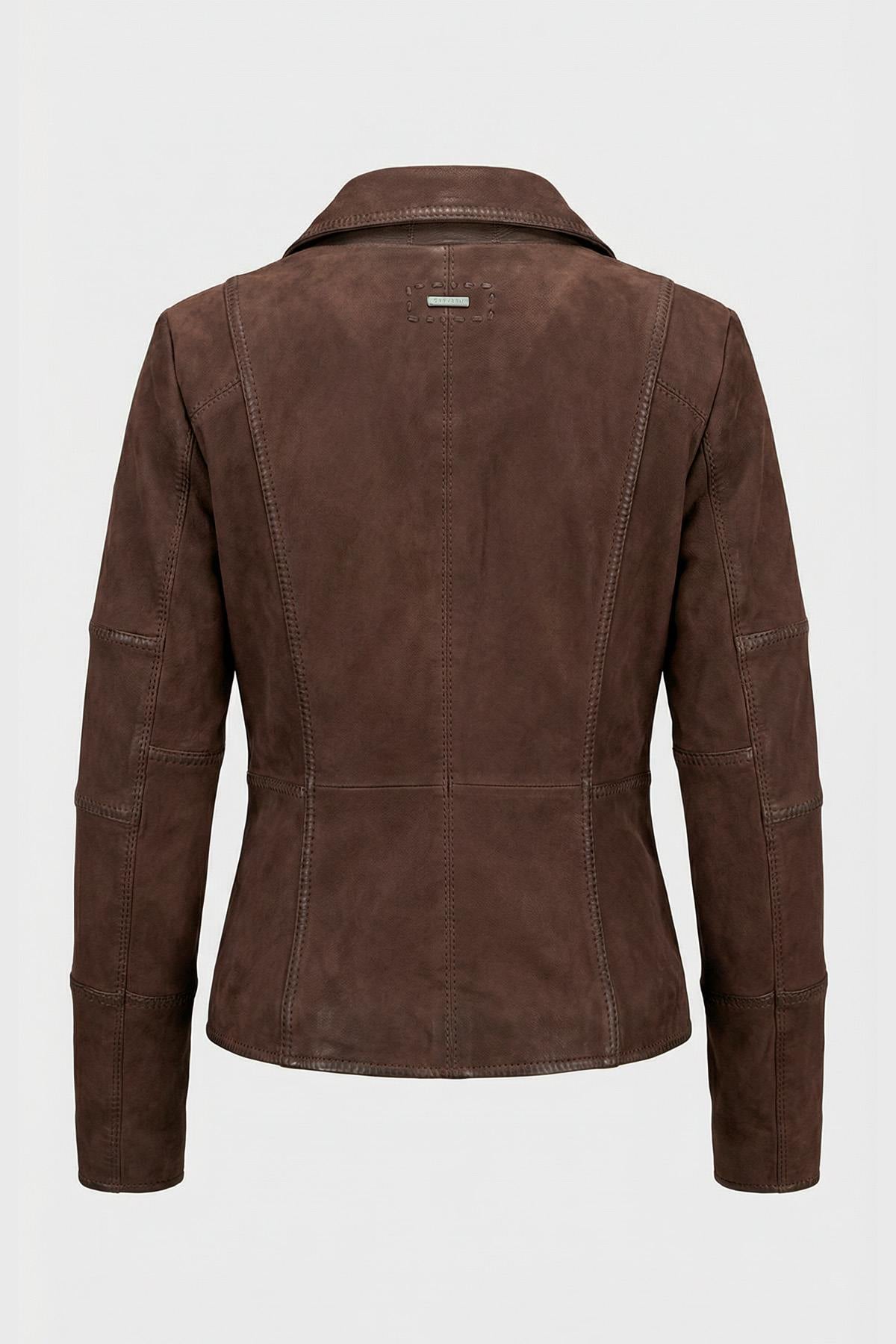 Women's brown nubuck biker jacket, slim fit for spring and summer. - Image n°6