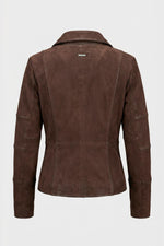 Women's brown nubuck biker jacket, slim fit for spring and summer. - Image n°6