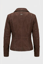 Women's brown nubuck biker jacket, slim fit for spring and summer. - Image n°6
