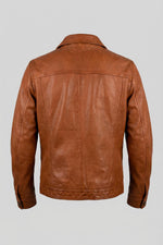 Cognac-colored leather trucker jacket - Image n°6
