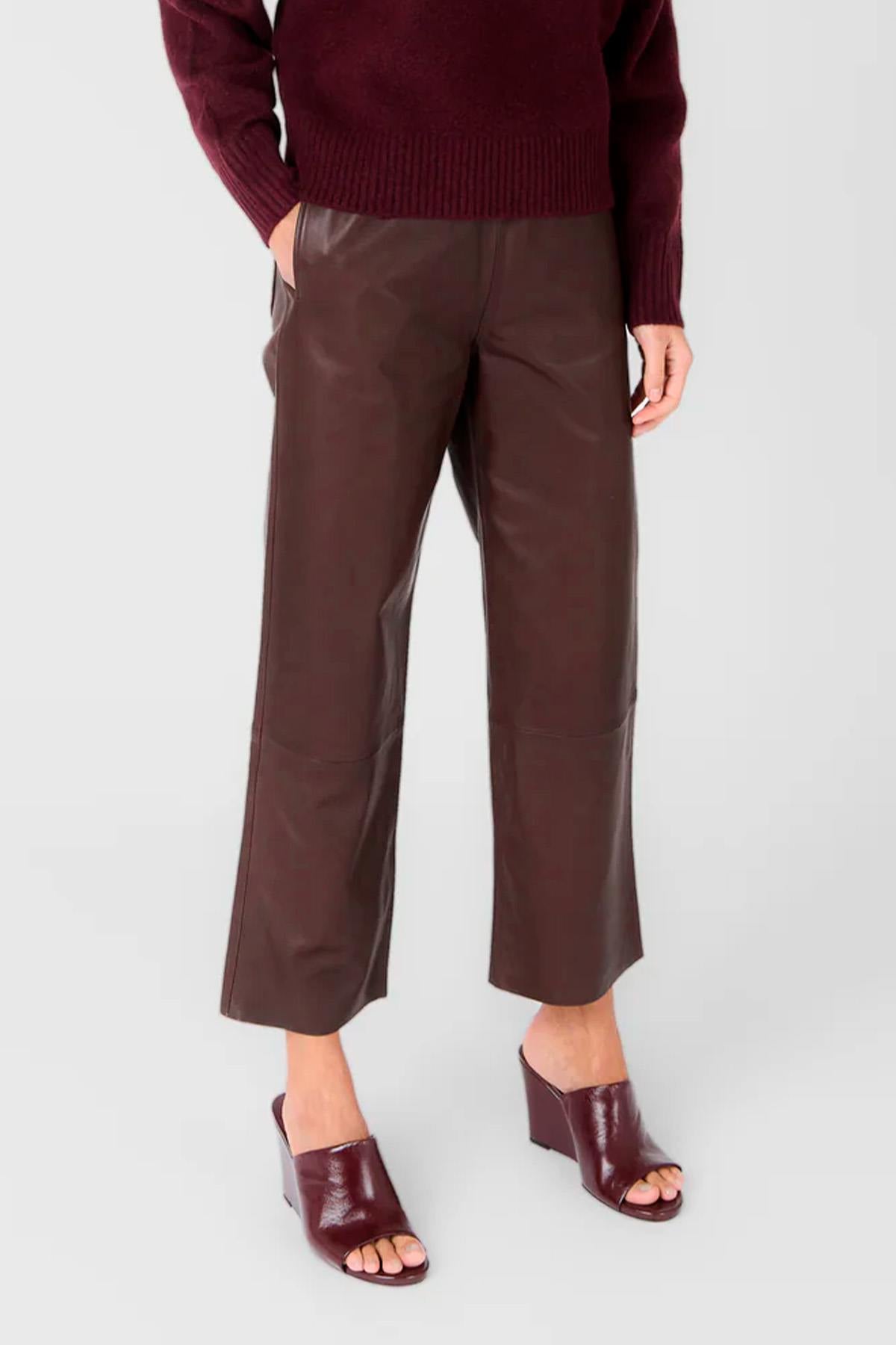 Leather trousers with a thin, lightweight elasticated waistband - Image n°4
