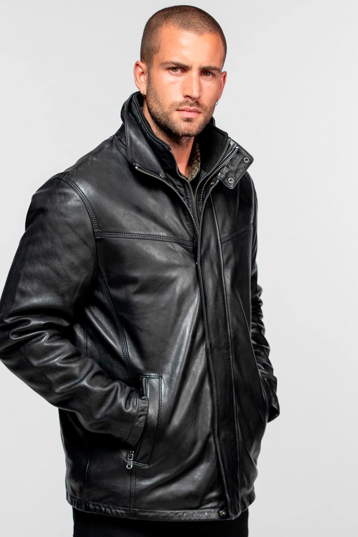 Long black lambskin jacket - Image n°5