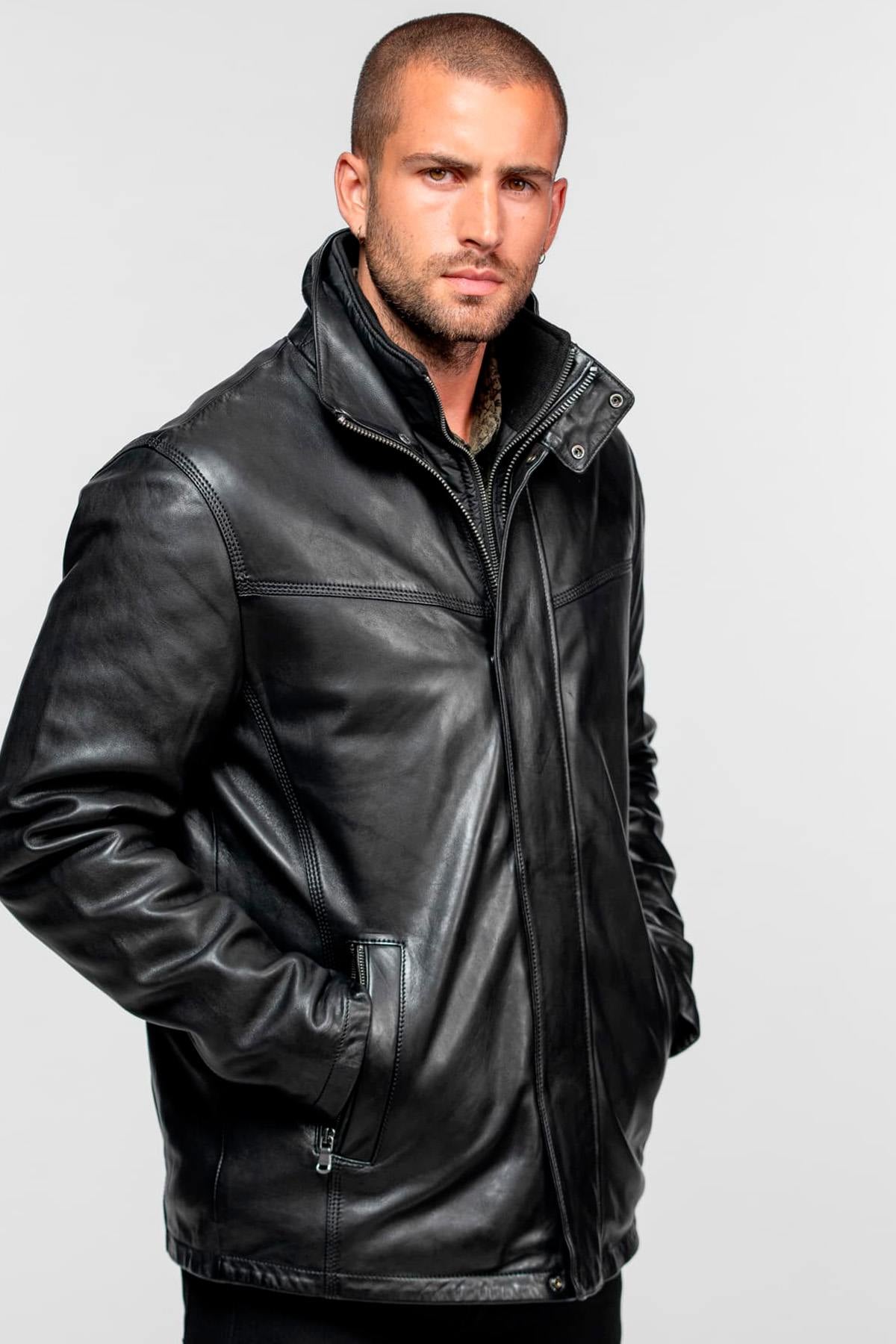 Long black lambskin jacket - Image n°5