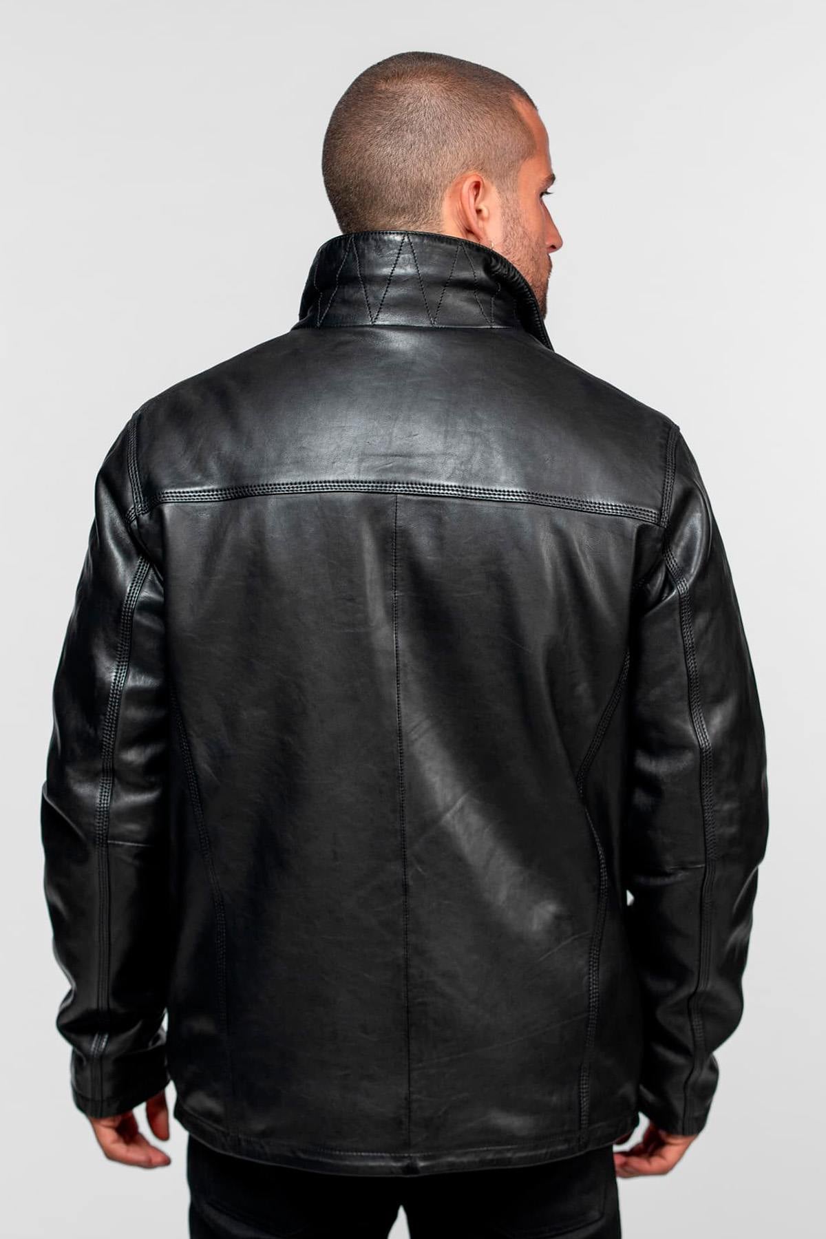 Long black lambskin jacket - Image n°2