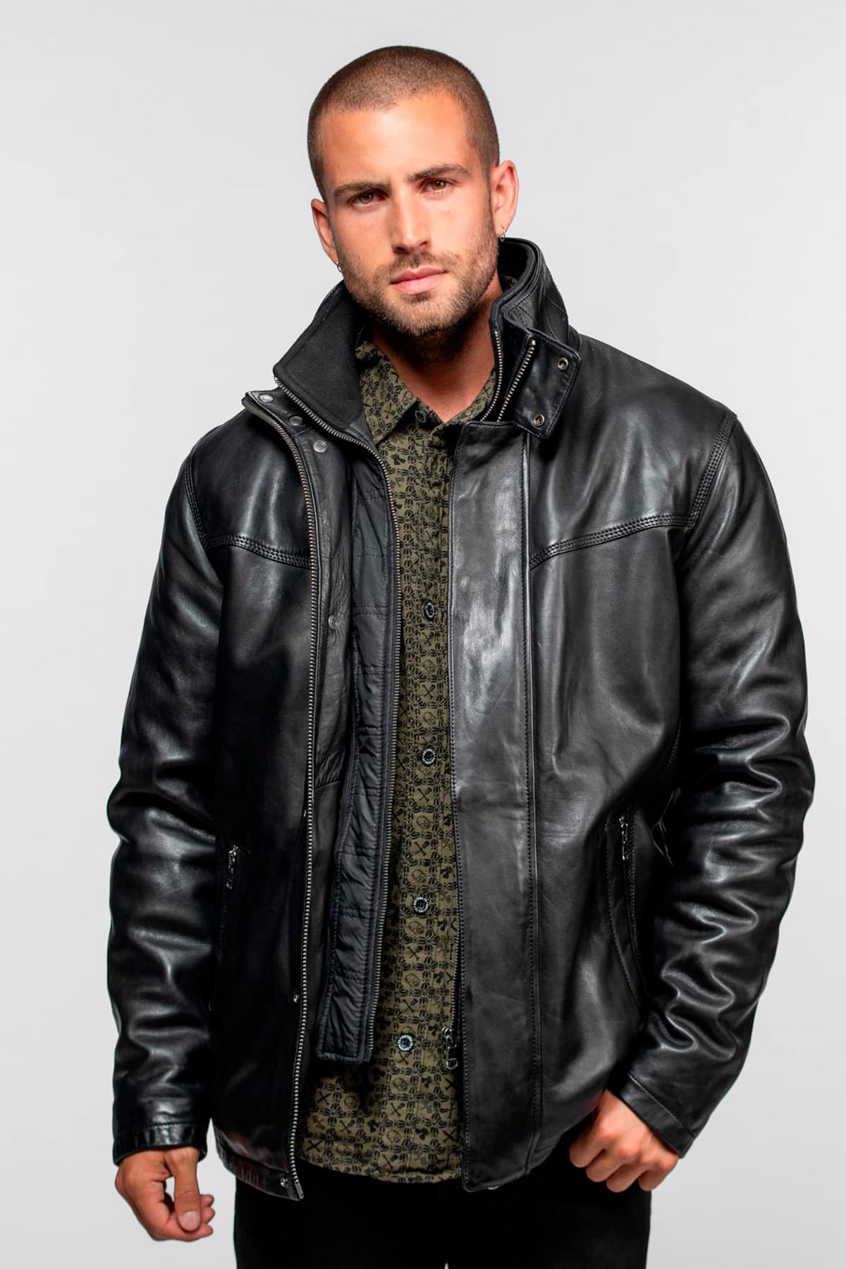 Long black lambskin jacket - Image n°1