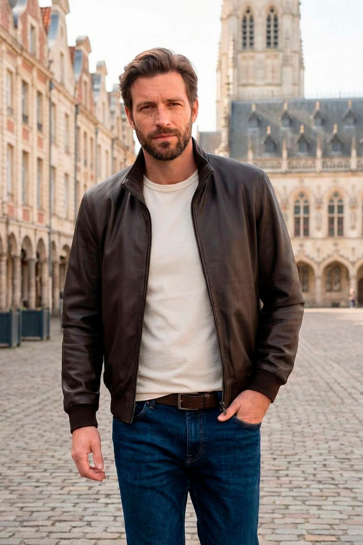 Deep brown lambskin jacket by Serge Pariente, soft and rider-inspired. - Image n°3
