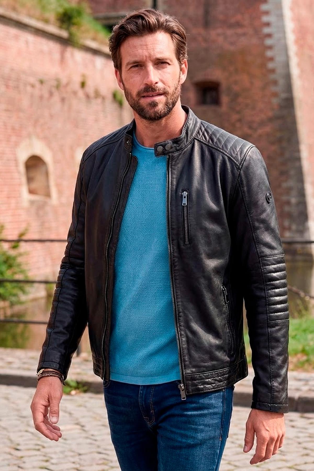Redskins' slim lambskin jacket: quilted shoulders, biker style. - Image n°1