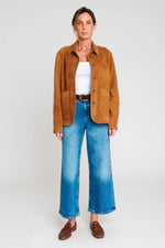 Serge Pariente's cognac suede jacket, soft goat leather, shirt collar. - Image n°4