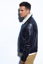 Black leather bomber jacket with faux fur collar - Image n°5