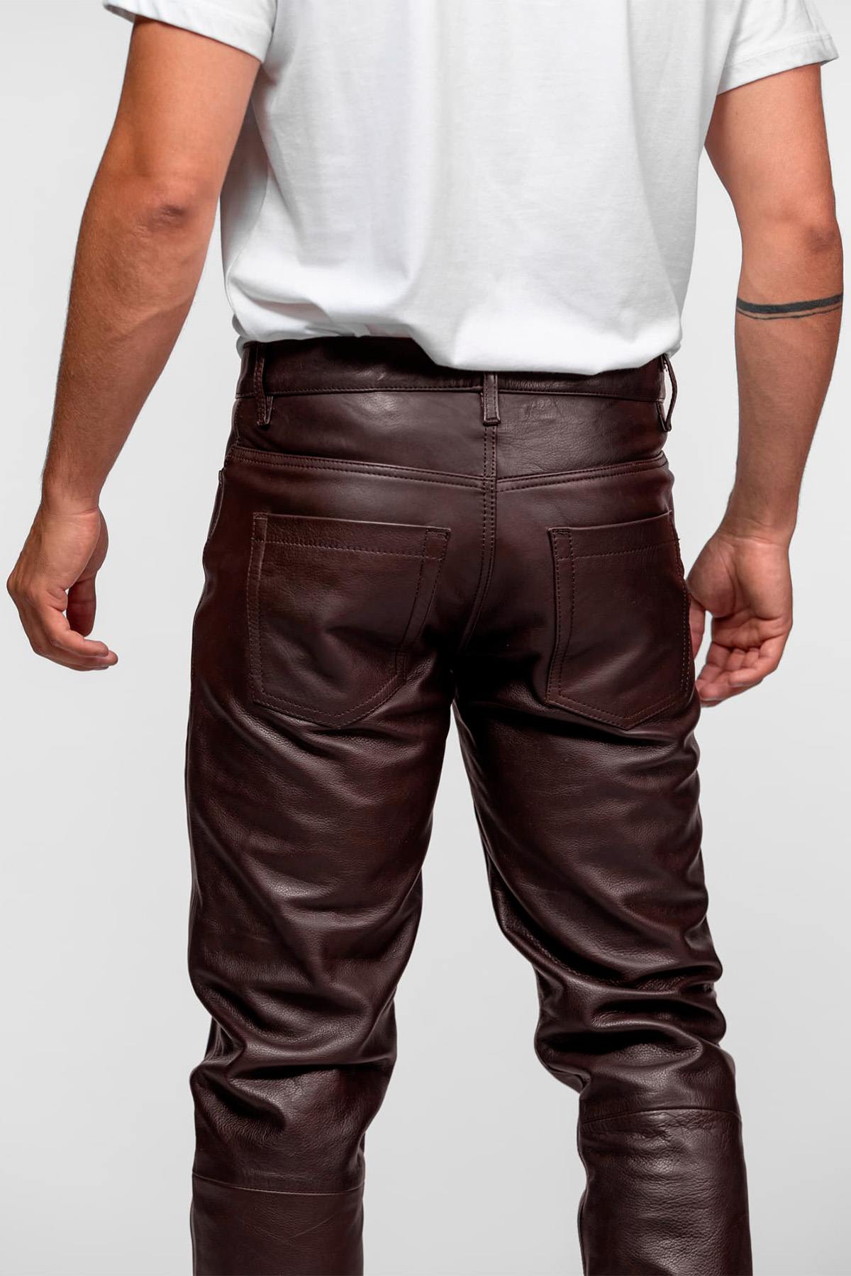Men's brown cowhide leather trousers - Image n°3