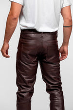 Men's brown cowhide leather trousers - Image n°3