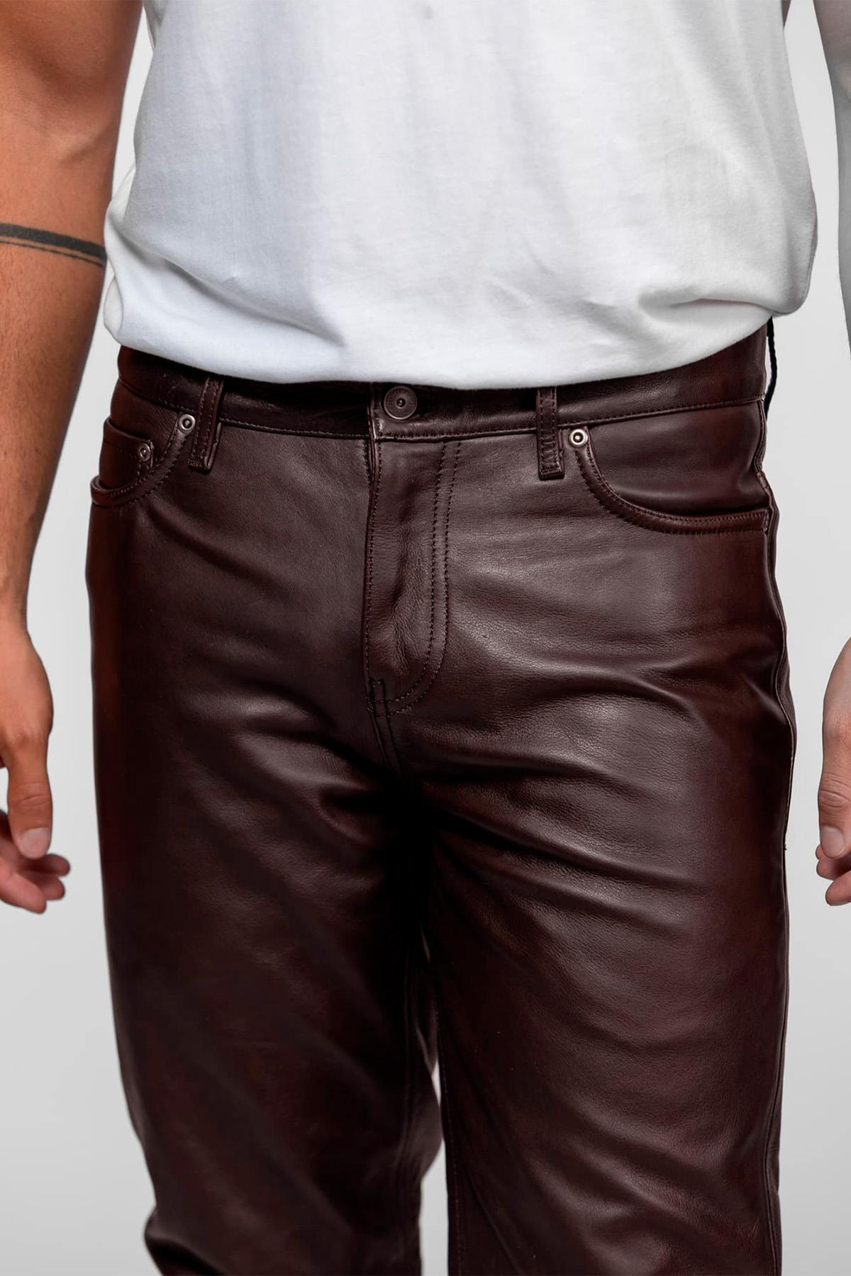 Men's brown cowhide leather trousers - Image n°2