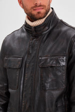 Men's multi-pocket black leather jacket - Image n°2