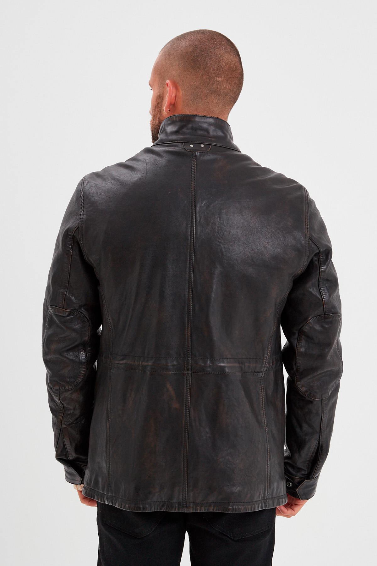 Men's multi-pocket black leather jacket - Image n°3