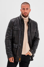 Men's multi-pocket black leather jacket - Image n°4