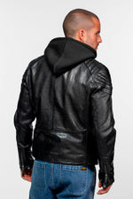 Black hooded biker jacket with shoulder stitching - Image n°4