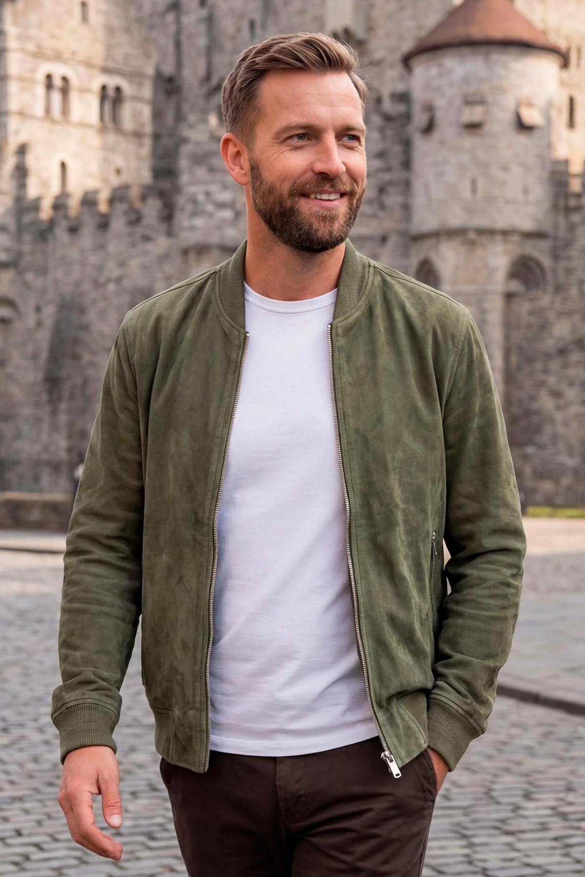 Kelp green goat suede bomber: soft, velvety, and effortlessly stylish. - Image n°5