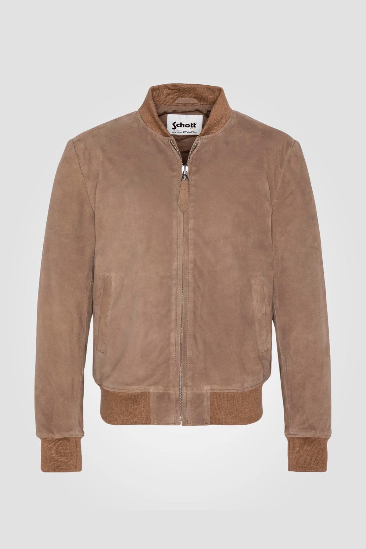 Schott LC300: dark beige suede goat leather, timeless teddy style. - Image n°8