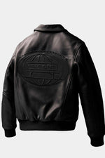 Redskins x Jacker black leather jacket with embroidered shirt collar - Image n°4