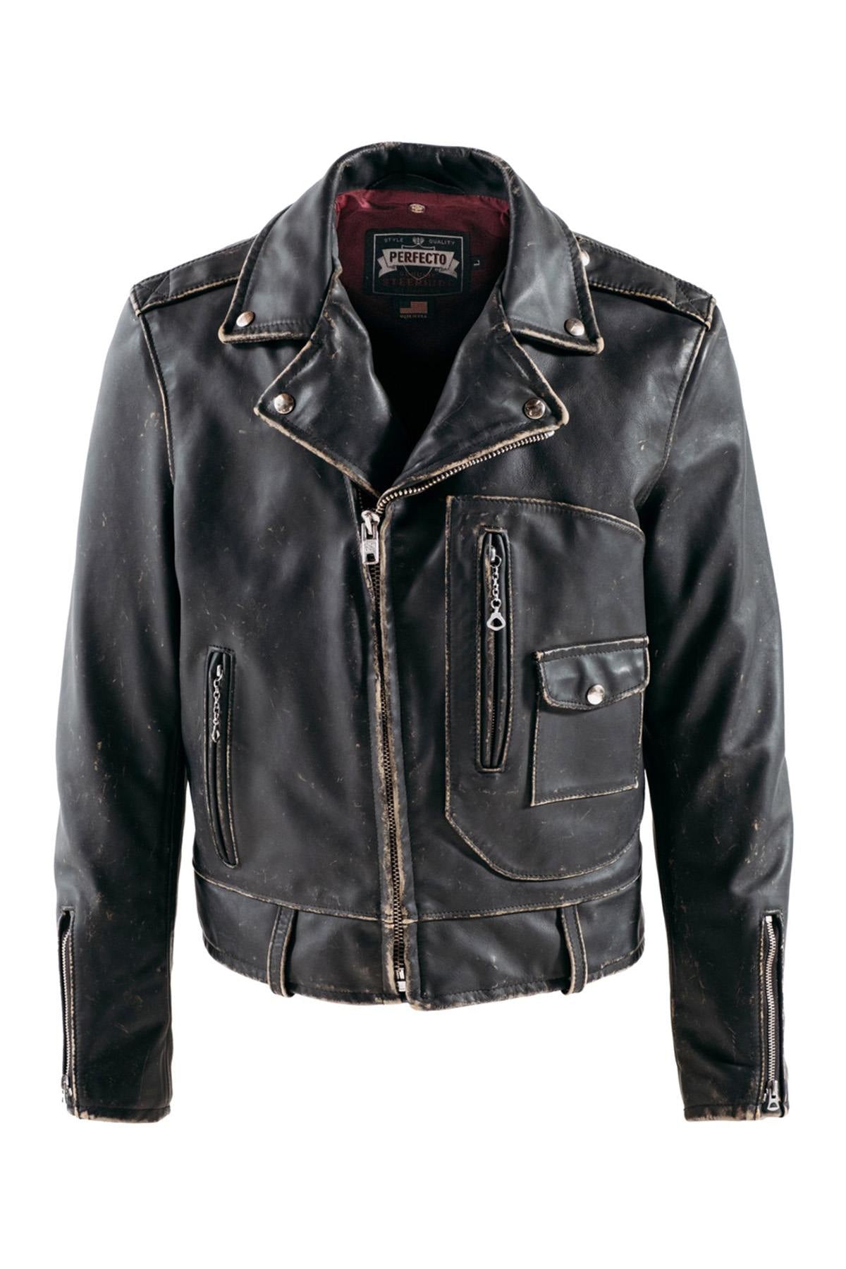 Vintage-style leather biker jacket, Made in the USA - Image n°1
