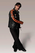 Black leather biker jacket with patches - Image n°6