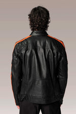 Black leather biker jacket with patches - Image n°4