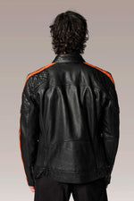 Black leather biker jacket with patches - Image n°4