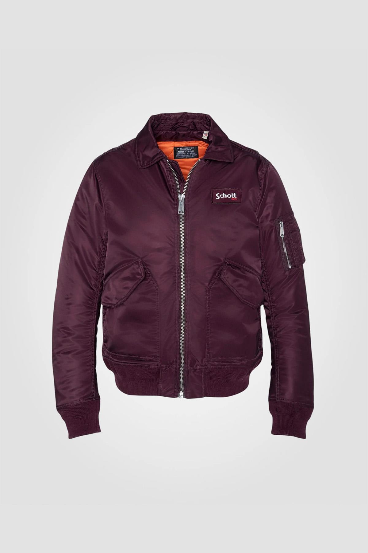 CWU dark burgundy bomber jacket in recycled nylon - Image n°1