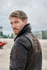 Vintage dark brown leather bomber jacket with back print - Image n°9