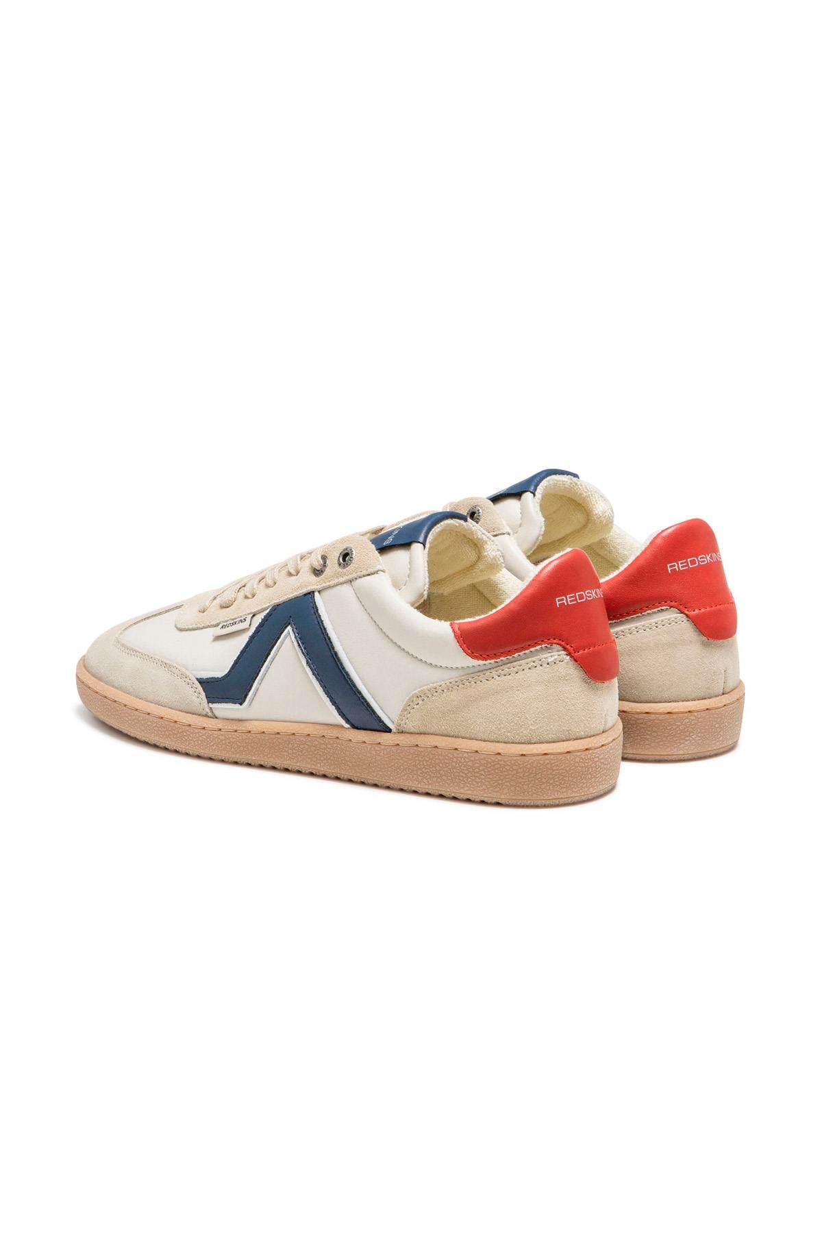 Low-top sneakers in ecru and navy red leather - Image n°2