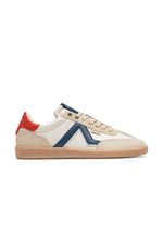 Low-top sneakers in ecru and navy red leather - Image n°3