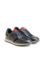Chestnut navy blue leather sneakers - Image n°1